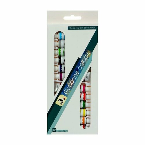 Краски гуашь 12 цветов в пластиковой тубе 12 мл в картонной коробке 873₽