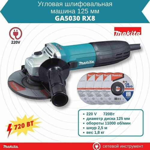 Угловая шлифмашина УШМ Makita 125 мм 720 Вт 11000 об мин 9890₽