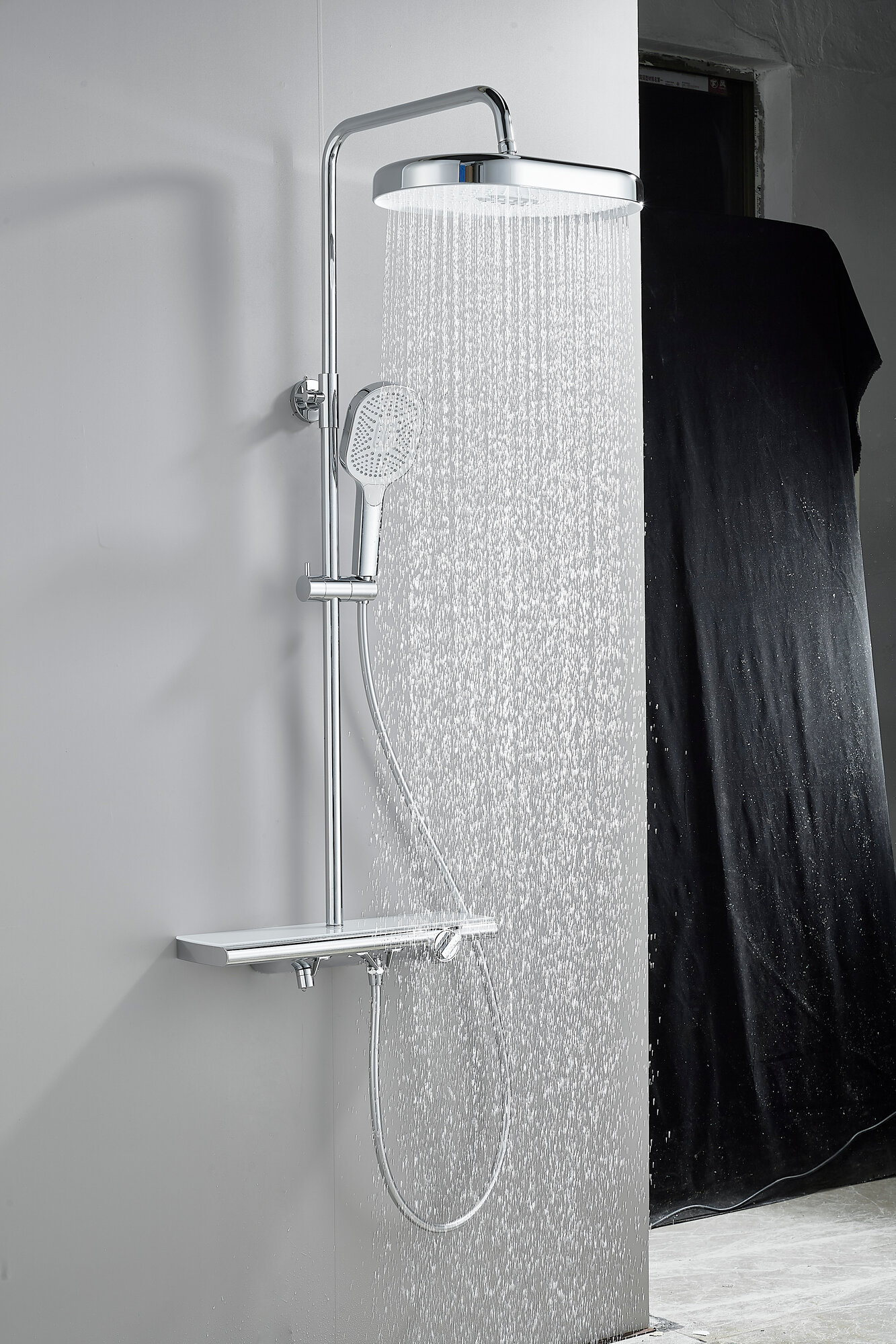 фото ESKO. Душевая система со смесителем, полкой и тропическим душем/хром ST350