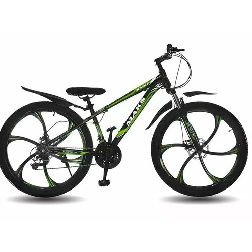 Велосипед 26 MAKS HARD MD 21 скорость_ рама 19_ литые диски_ черныйзеленый 26399₽