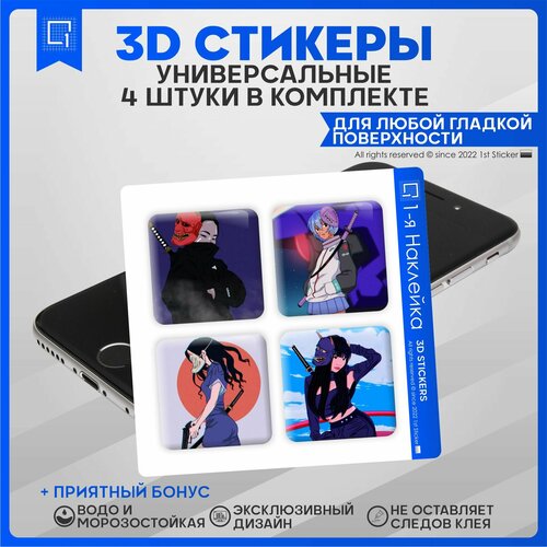 Наклейки на телефон 3D Стикеры Аниме Самурай Девушка