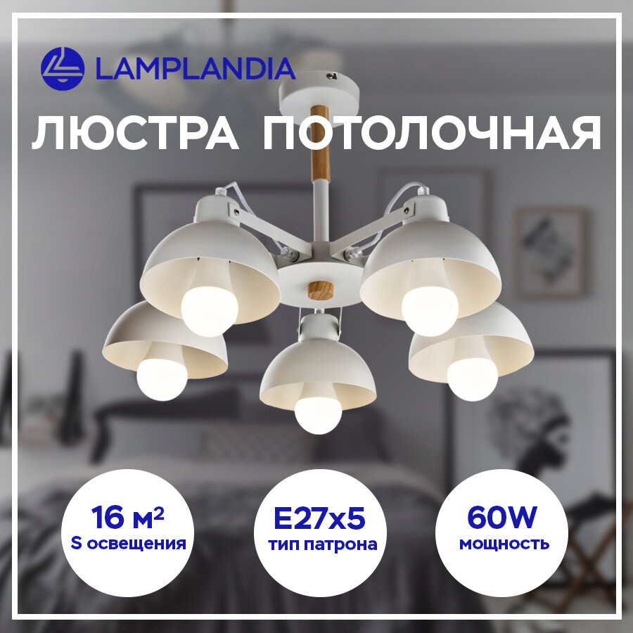 люстра потолочная LAMPLANDIA Anabel 5х60Вт Е27 металл белая - фото №15