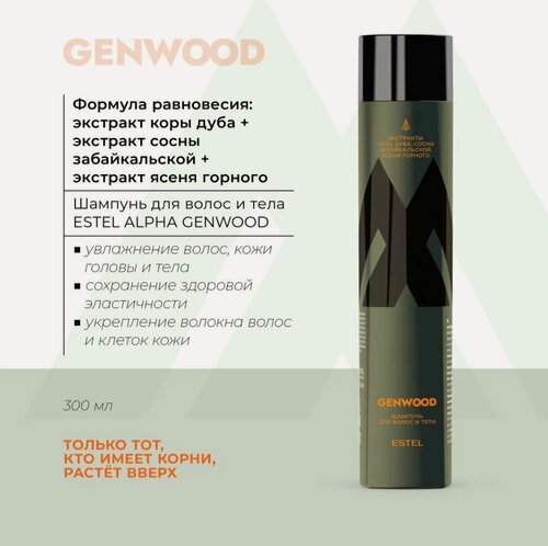 Изображение товара ESTEL Мужской шампунь для волос и тела ALPHA GENWOOD PRO для очищения и нормализации баланса кожи головы, 300 мл