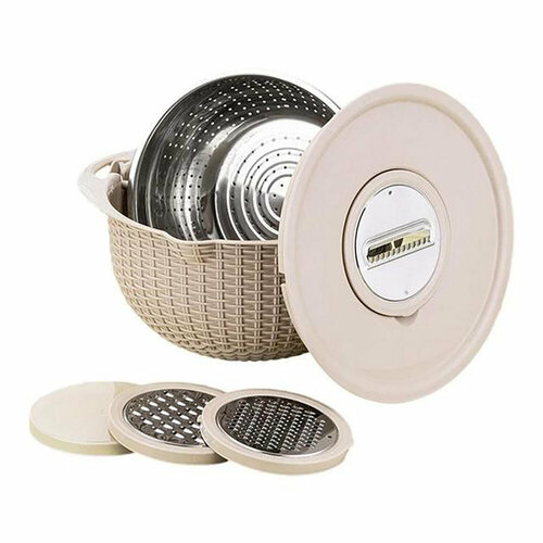 Дуршлаг с теркой для кухни 4 в 1, цвет бежевый