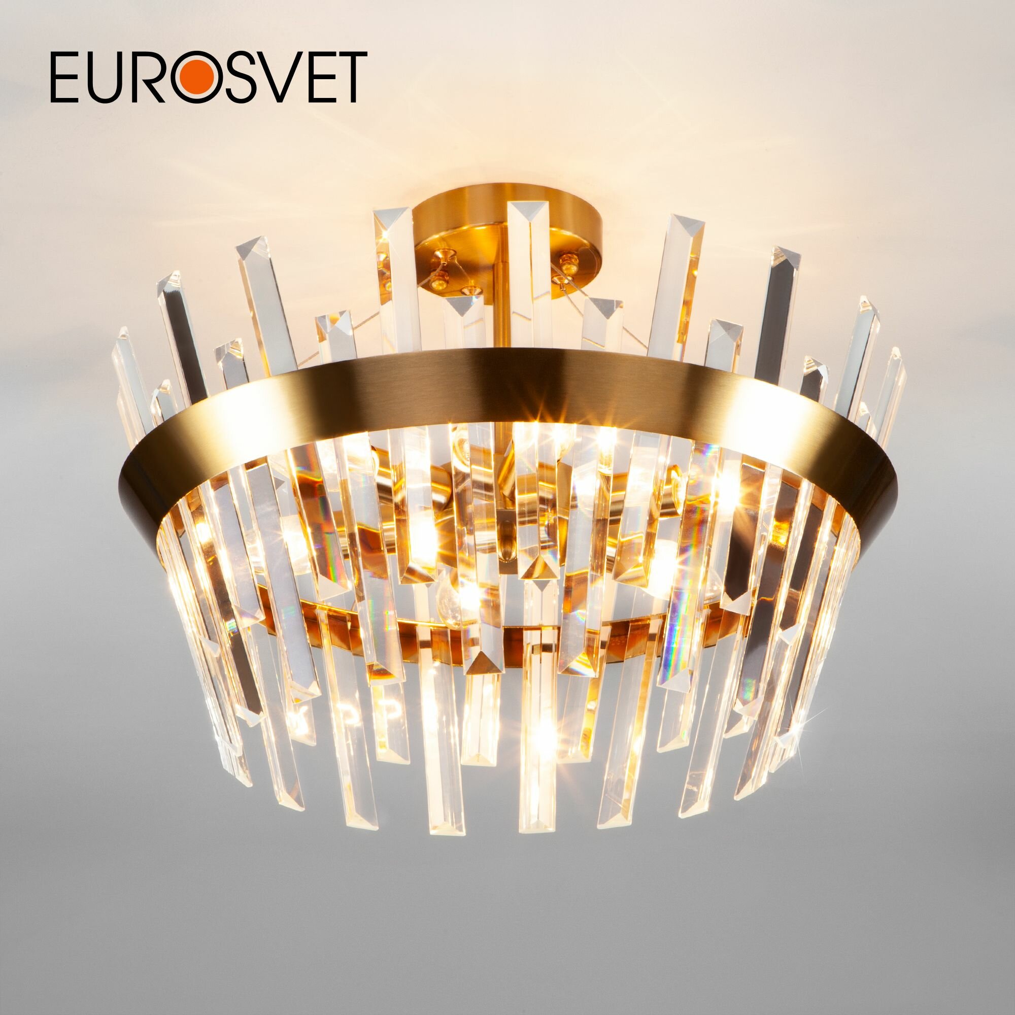 Люстра / Потолочный светильник с хрусталем Eurosvet Steccato 10111/5 золотая бронза / прозрачный хрусталь Strotskis IP20