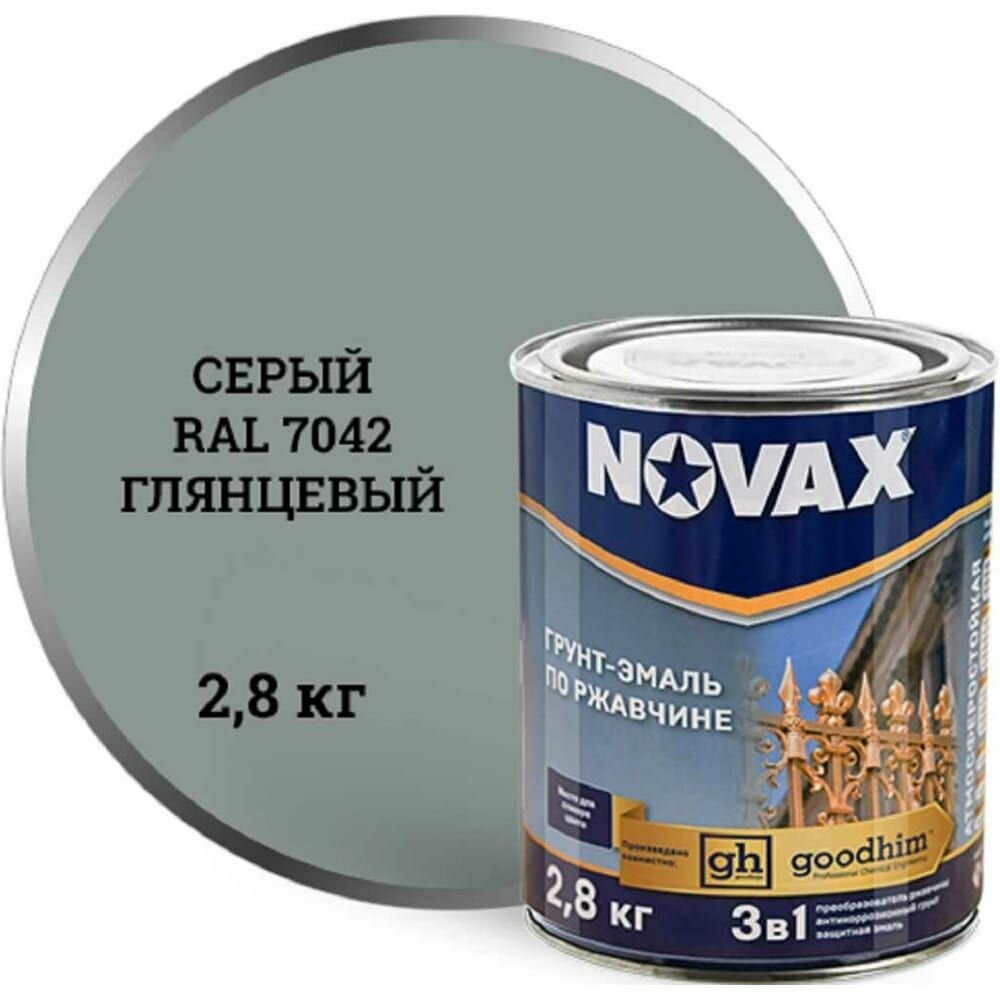 Грунт-эмаль Goodhim NOVAX 3в1 novax серый RAL 7042 глянцевая 28 кг 10878