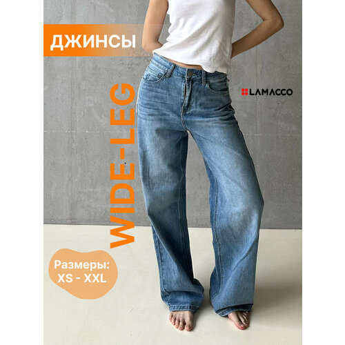 Джинсы широкие LAMACCO, размер M, голубой джинсы широкие low classic размер m голубой