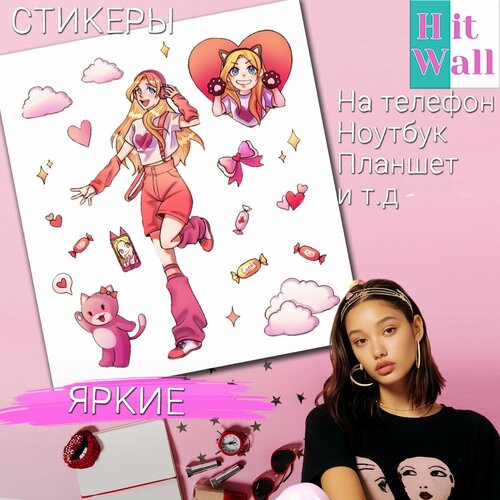 Наклейки на телефон ноутбук милые сердечки и анимэ 300₽