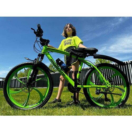Велосипед горный RICHIESTO 24 колёса Алюминиевые кованные литые диски Спортивный салатовый 26500₽