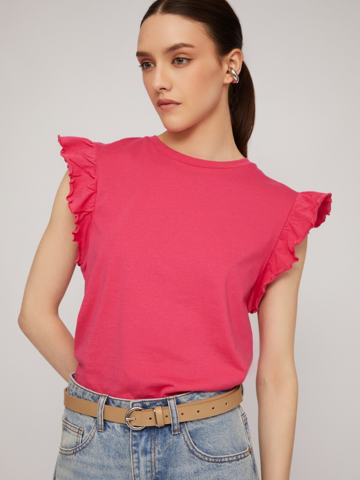 фото Топ из хлопка с рукавами-воланами, цвет Черный, размер XS 024243264033