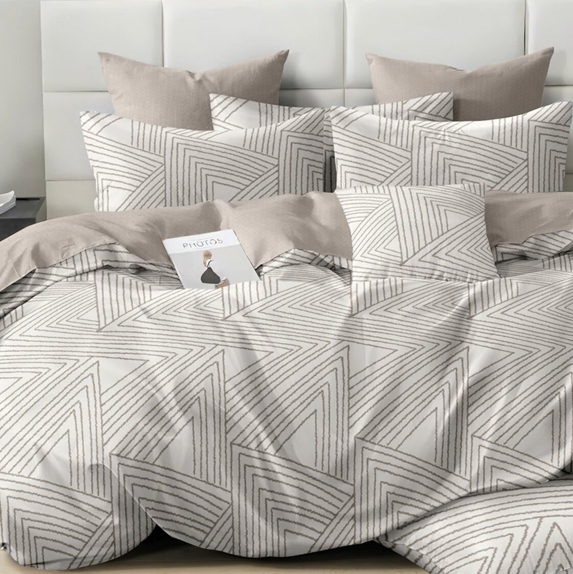 Постельное белье 2 спальное с геометрическим узором Cleo Pure Cotton комплект хлопок поплин