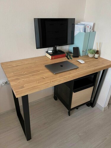 Изображение товара Компьютерный стол Goud Loft, массив натурального дерева, бежевый, 120x59x75 см, ножки металл