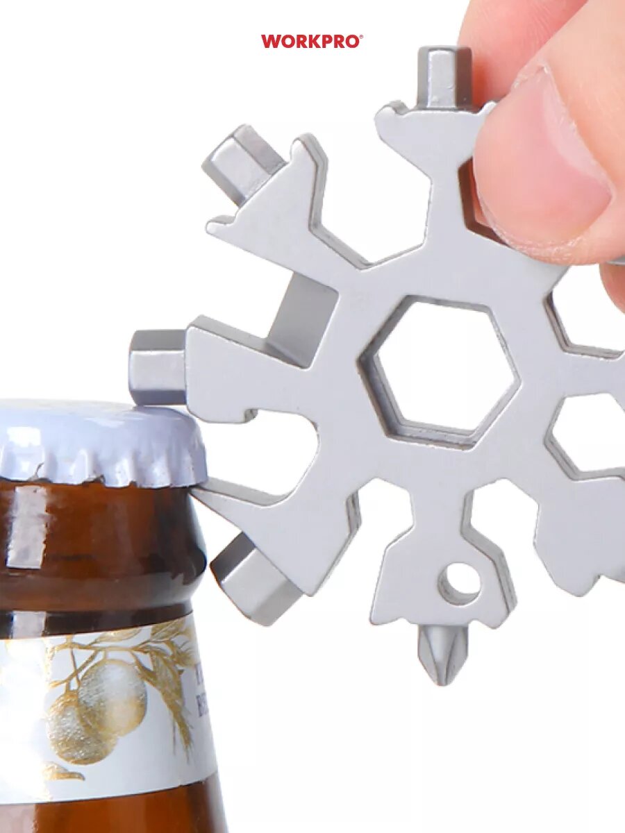 Мультитул Снежинка с кольцом WP221067, WORKPRO, цвет серебристый — фото 1