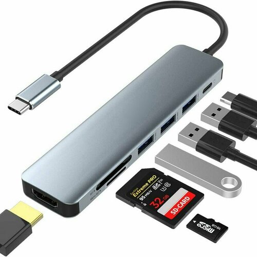 USB-концентратор с Type-C HDMI 3xUSB 30 SD TF Type-C - PD 1450₽