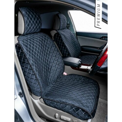 Накидки с боками 2 шт на передние сиденья автомобиля/ Велюр ромб черная белая строчка /Чехлы для автомобильных сидений универсальные/