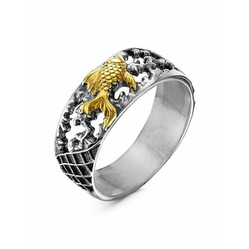 Кольцо ZLATBERRY, серебро, 925 проба, оксидирование, размер 21, серебристый, черный, золотистый