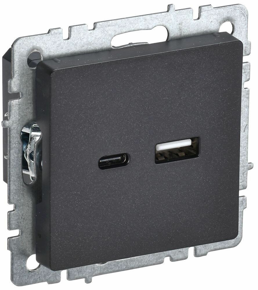 Розетка c USB двойная РЮ11-1-БрЧ A+ type C 18Вт IEK серия BRITE