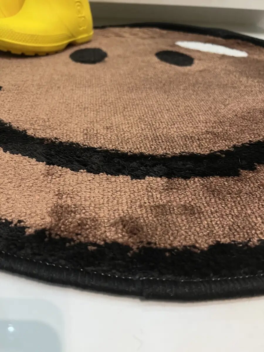 Коврик "Смайлик" Natali's Carpets на пол в комнату детский коричневый, джутовая основа, круглый, диаметр 66см — фото 1