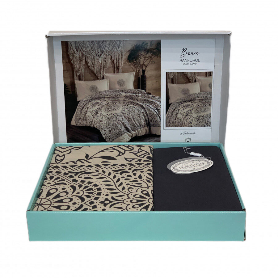 Постельное белье из ранфорса Bera Antrasit v-1 (4 предмета) Karven (антрацит) Евро (наволочки 50x70)