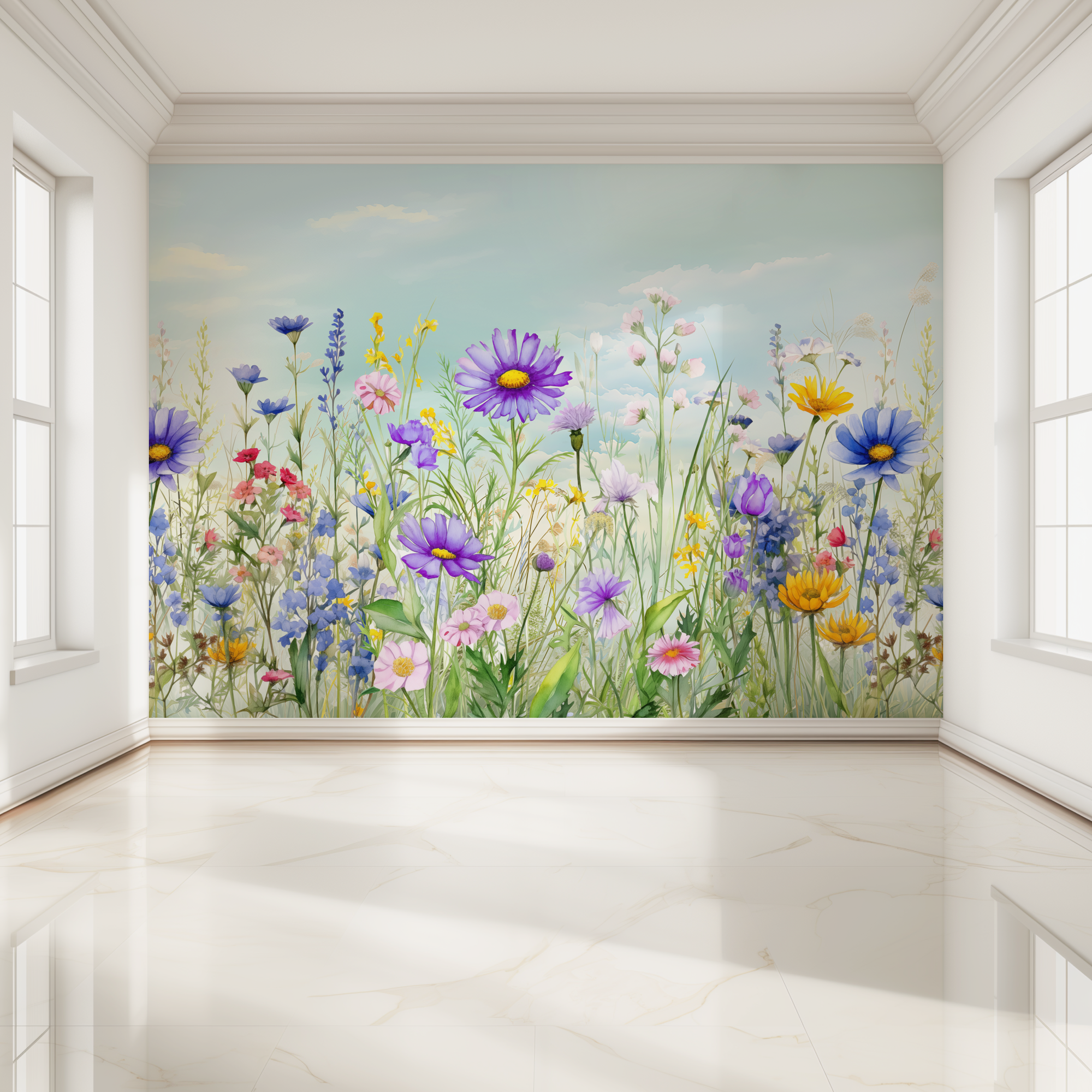 Фотообои 3д на стену  Луг   флизелиновые 400х270 см на кухню  спальню  зал