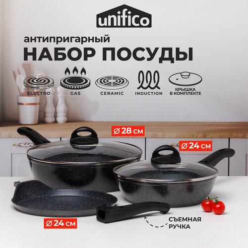 Набор сковород глубокий с крышкой для индукционной плиты Unifico Vigoroso Nero антипригарное покрытие