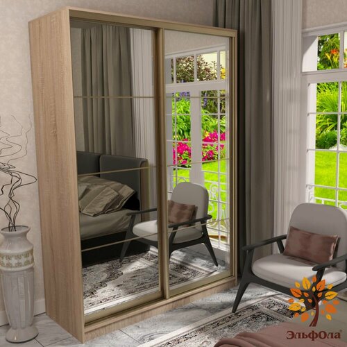 Изображение товара Шкаф-купе ЭльфОла "Квадро" 152*45*220 см, дуб сонома, фасады зеркало