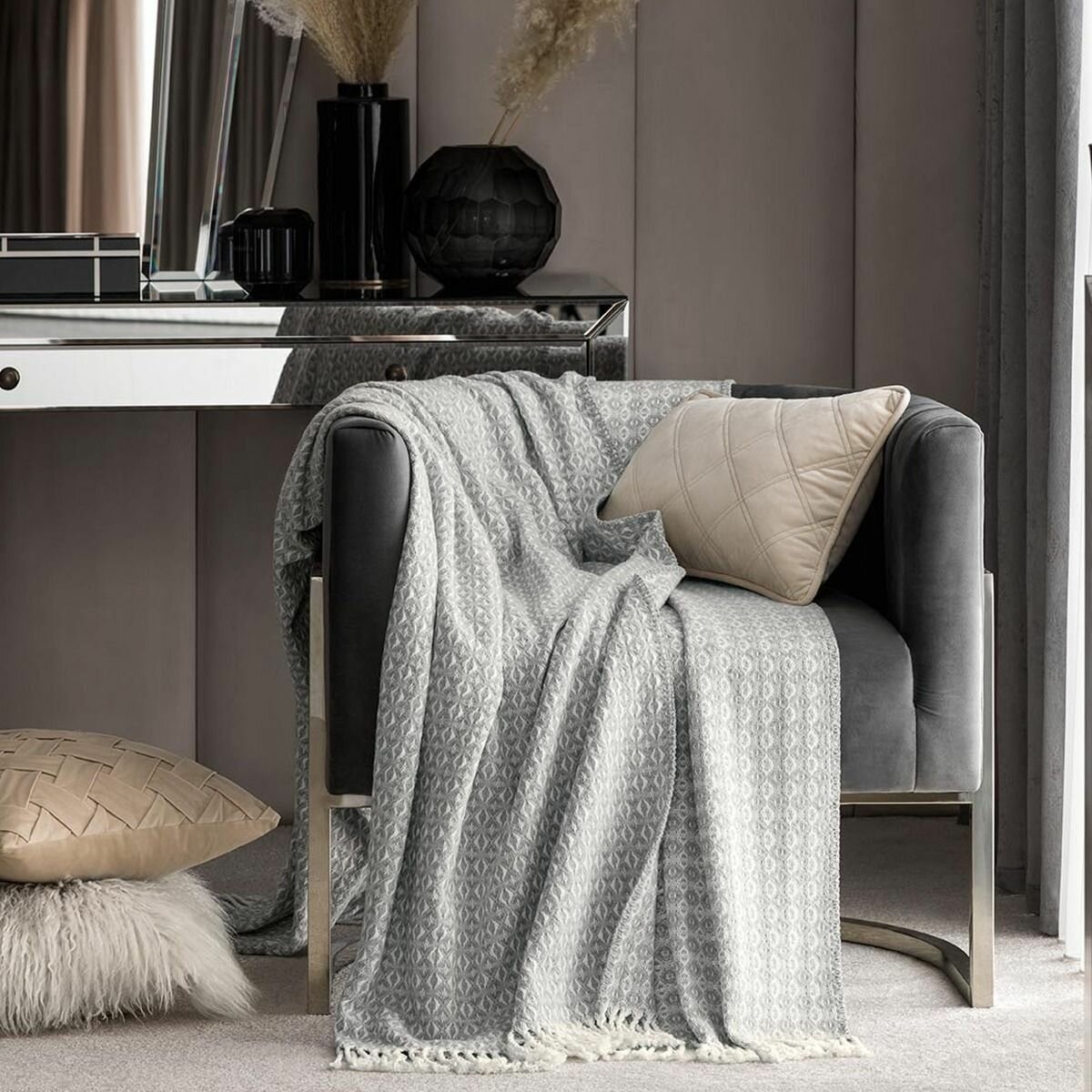 Роше плед 150х200 серый