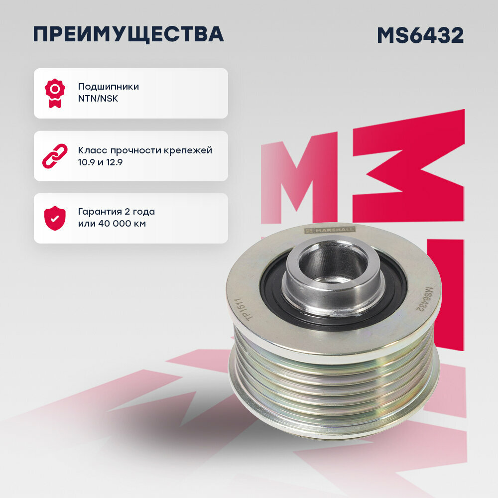 Шкив генератора Lada Largus 12-; Nissan Qashqai I, II 07-; Renault Logan I, II 04-, Duster I 11- Mar