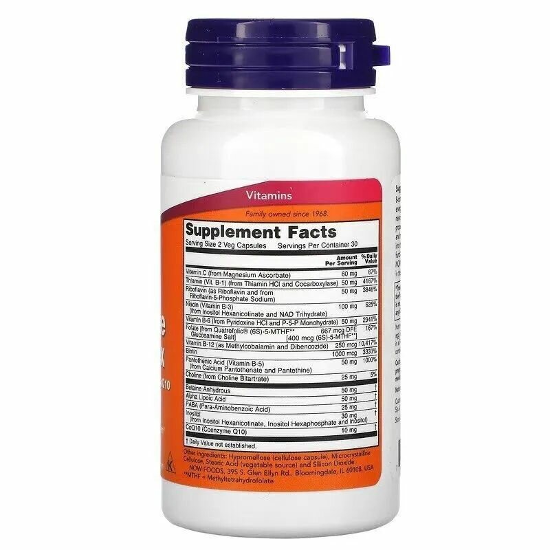 Картинки NOW Co-Enzyme B-Complex 60 капсул, Коэнзим Ку10, Б комплекс (для нервной системы)