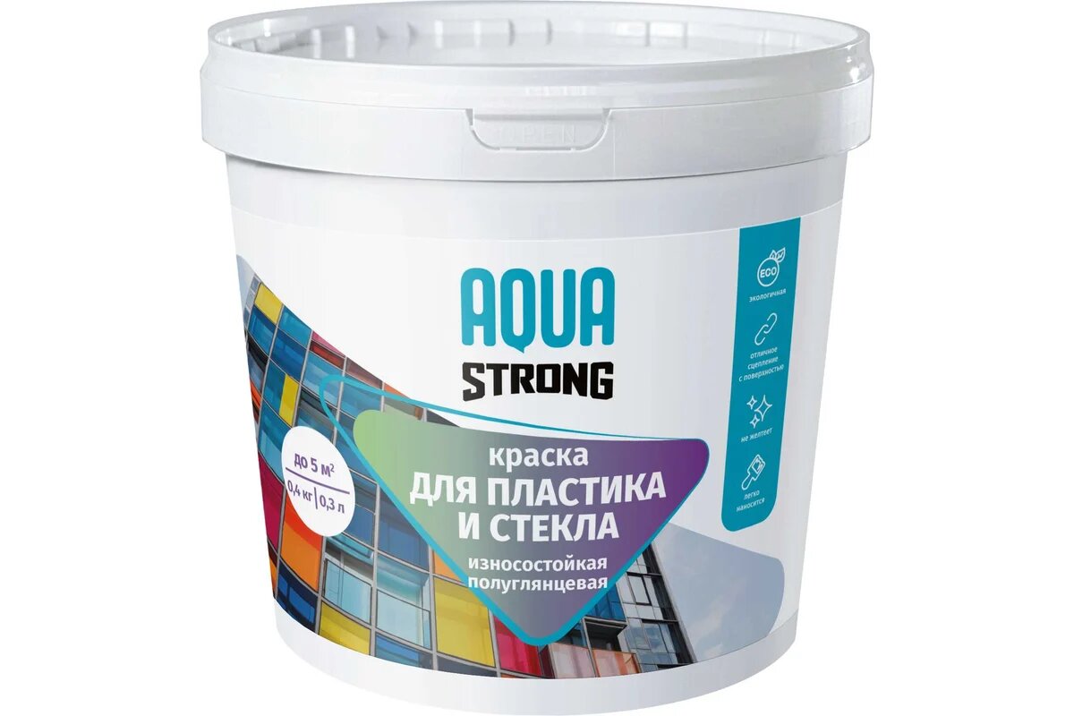 Aquastrong Краска для пластика и стекла полуглянцевая 10 кг 4607130865149