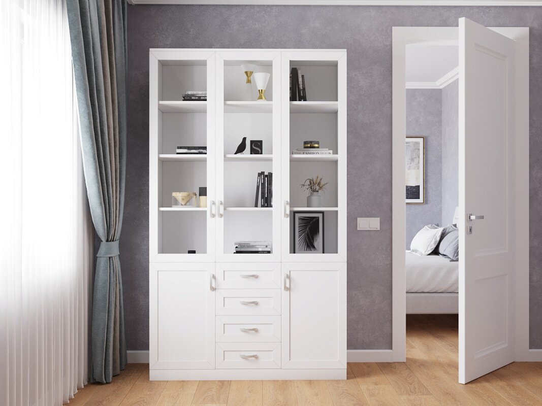 Книжный шкаф МебельЛэнд24 Библиограф - 3 №8 Белый 120x40x230