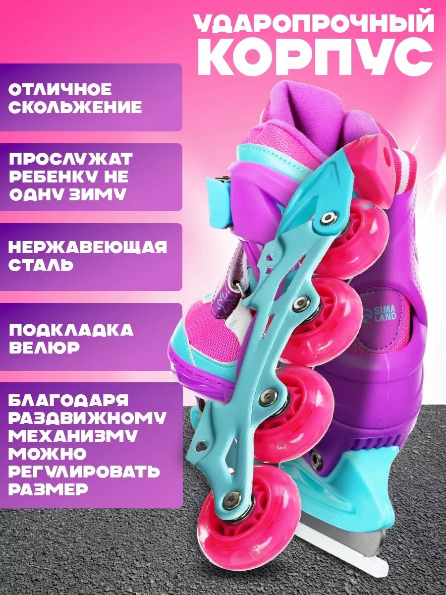 Роликовые Коньки Xiaomi Коньки роликовые детские для девочек ролики 2 в 1 раздвижные / 30-33 размер