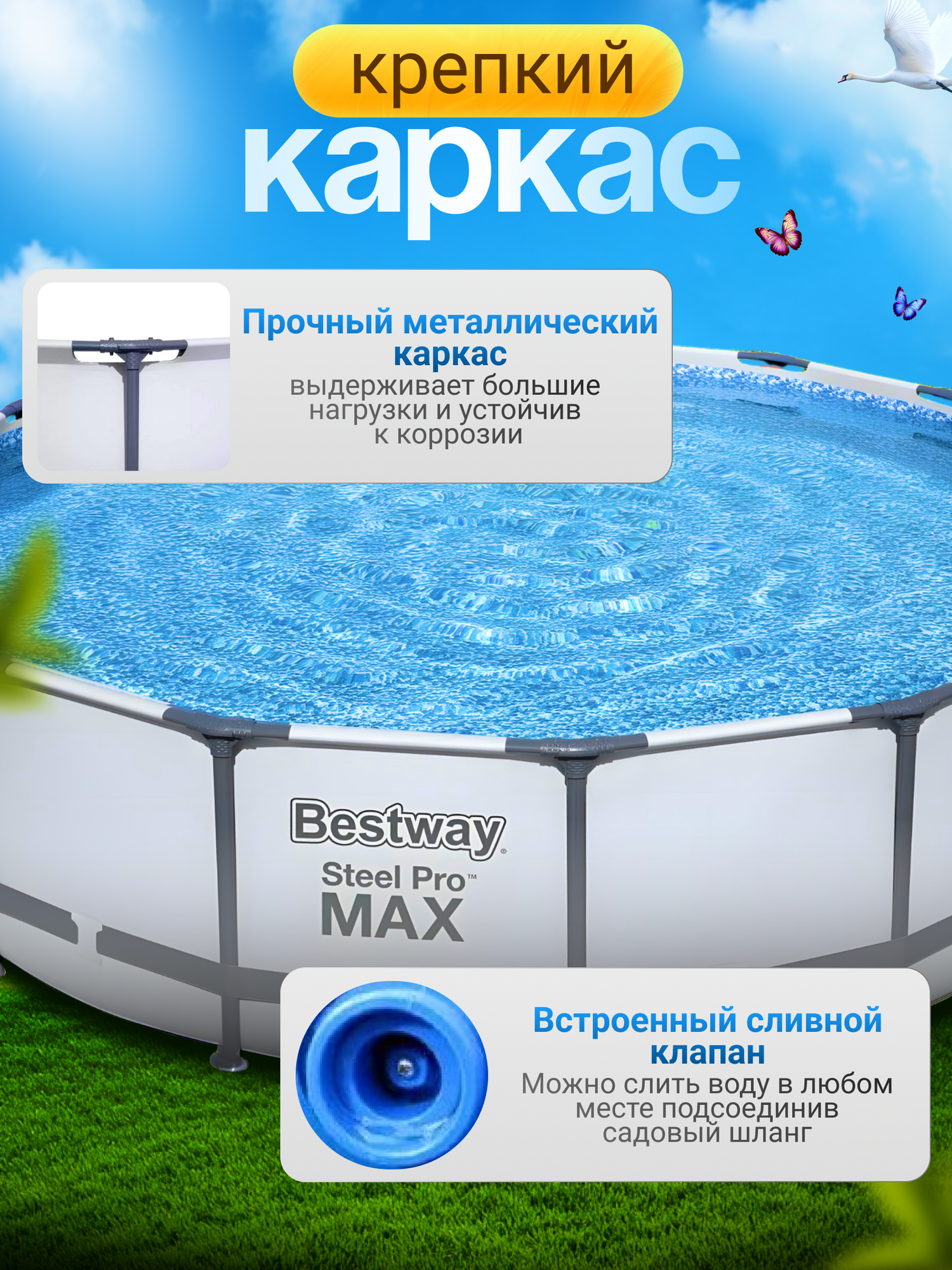 BestWay Бассейн каркасный круглый 366х76см для детей и взрослых с фильтр насосом 1249 л/ч — фото 1