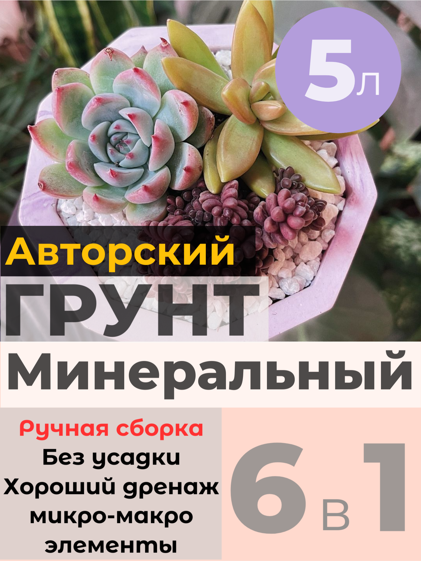 Премиум Грунт минеральный для кактусов и суккулентов без органики 5л