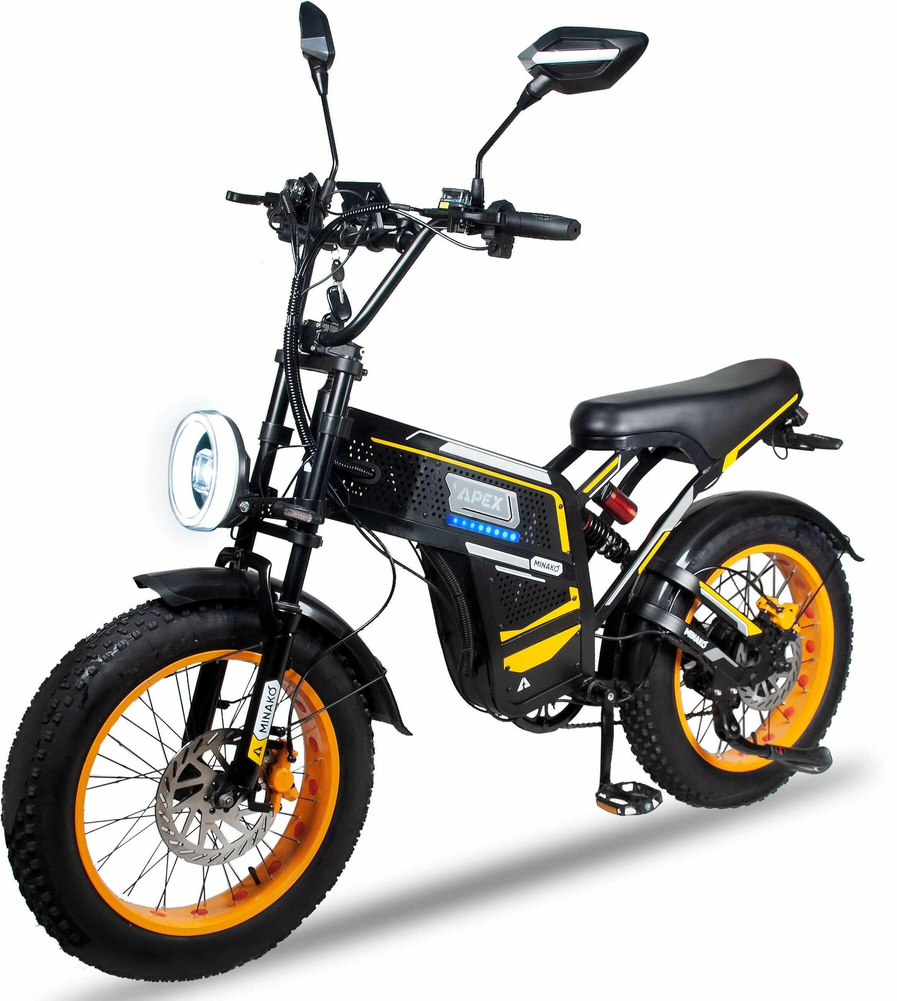 Электровелосипед Minako APEX (48V/ 20Ah) - Желтыйc зеркалами