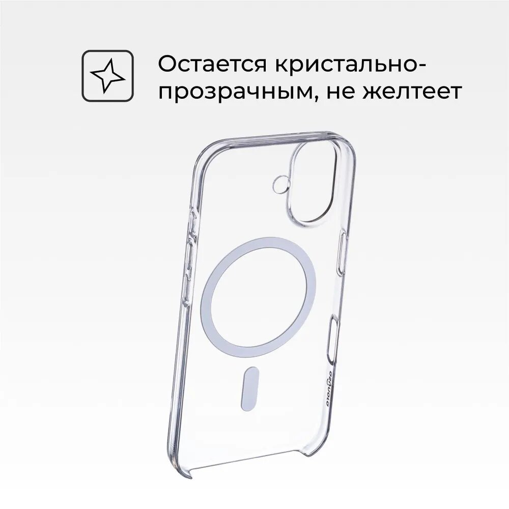 Прозрачный пластиковый чехол с магнитами для iPhone 16 — надёжная защита от царапин и повреждений — фото 1