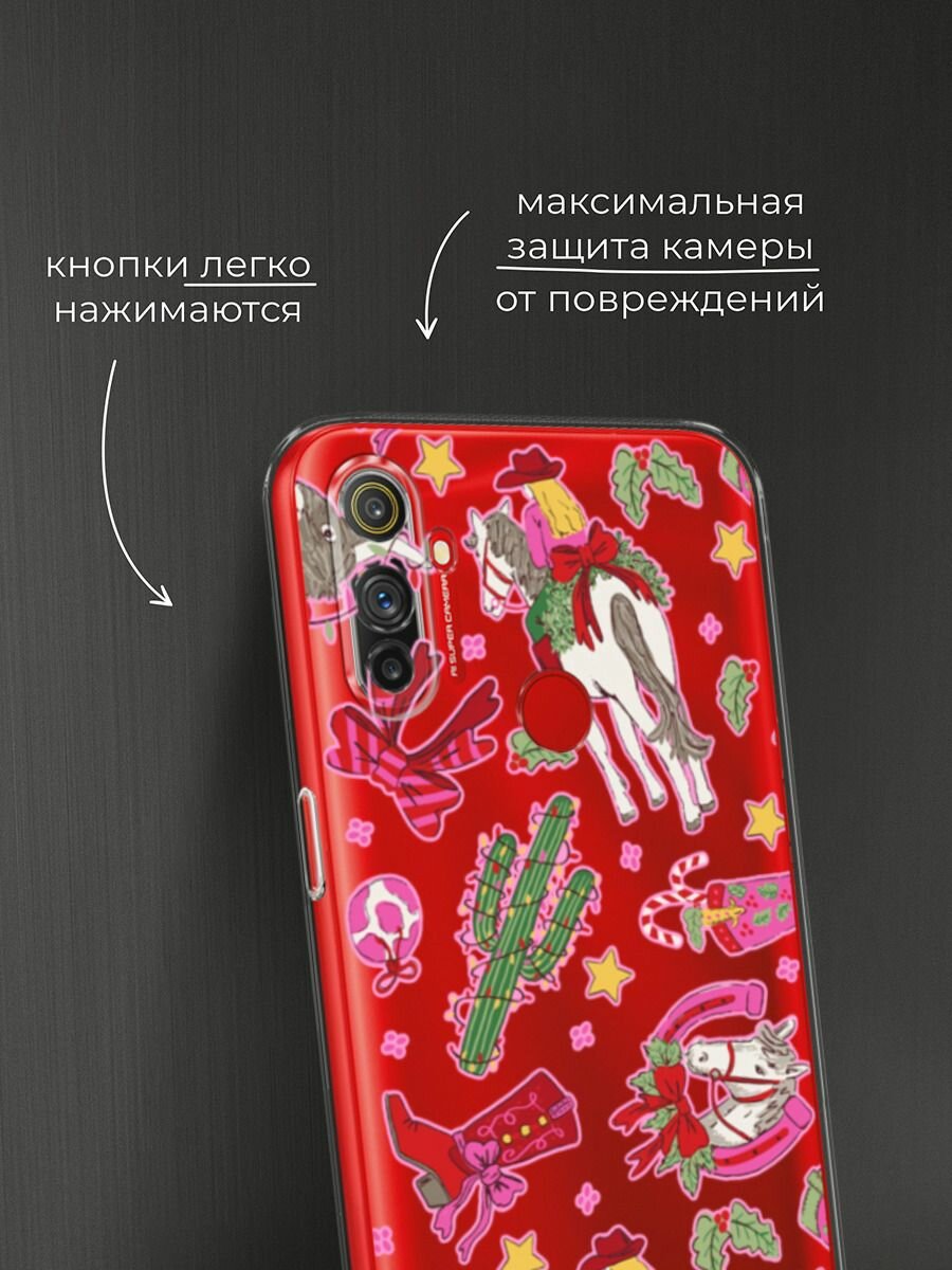 Чехол на Realme C3 / Реалми C3 с принтом "Кактус с гирляндой 2", прозрачный — фото 1