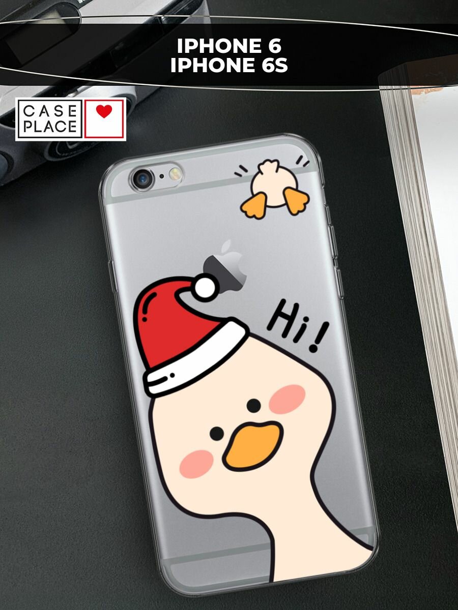 Чехол на Apple iPhone 6 / Айфон 6 с принтом "Новогодний гусь Hi 2", прозрачный