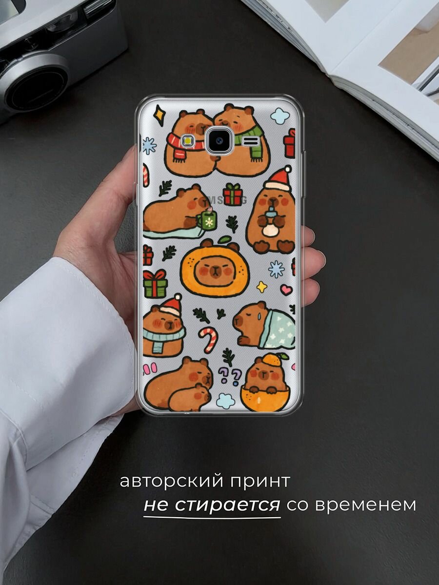 Чехол на Samsung Galaxy J7 Neo / Самсунг Галакси Джей 7 Нео с принтом "Капибары зимуют 2", прозрачный — фото 1