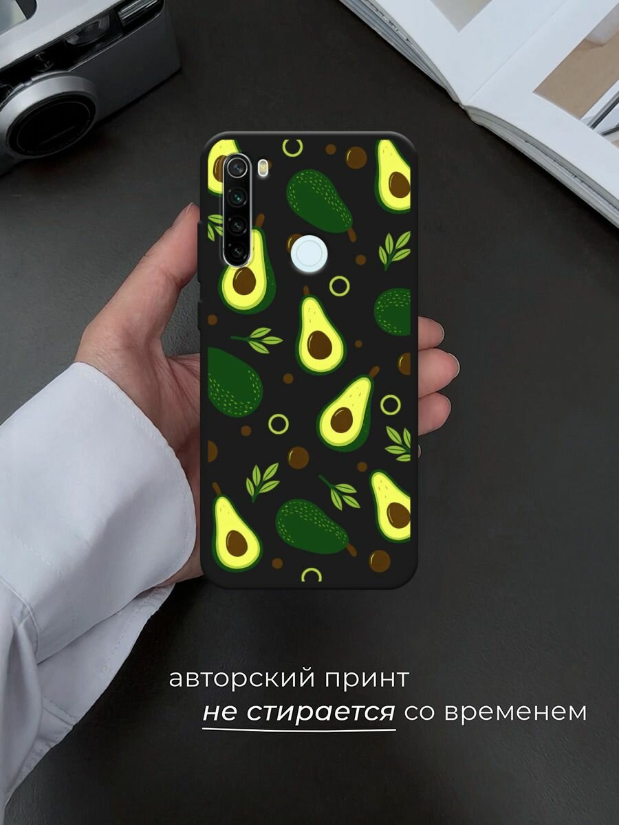 Черный матовый чехол на Xiaomi Redmi Note 8T / Сяоми Редми Нот 8Т с принтом "Авокадо паттерн" — фото 1