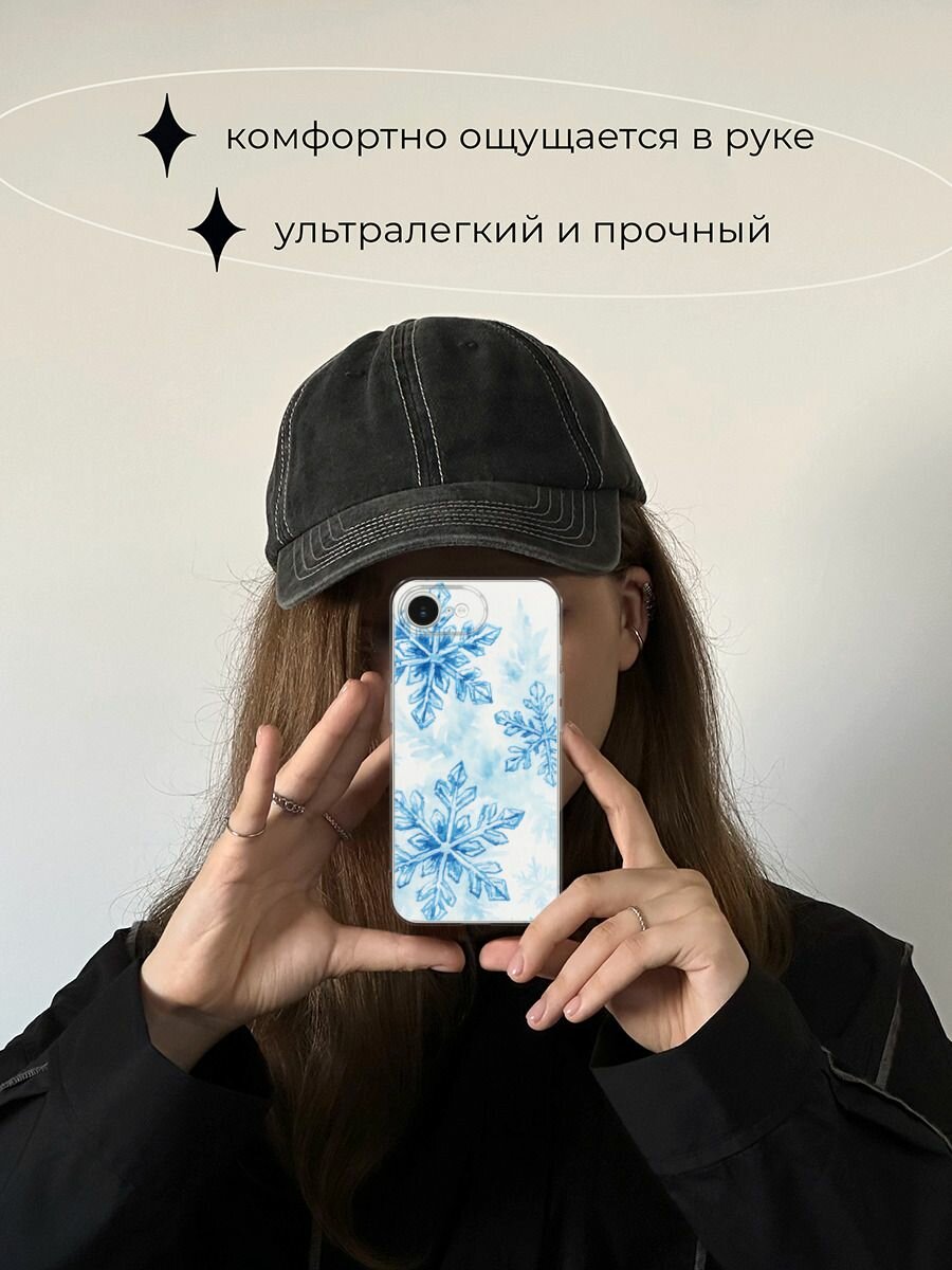 Чехол на Apple iPhone 16e / Айфон 16е с принтом "Акварельные снежинки" — фото 1