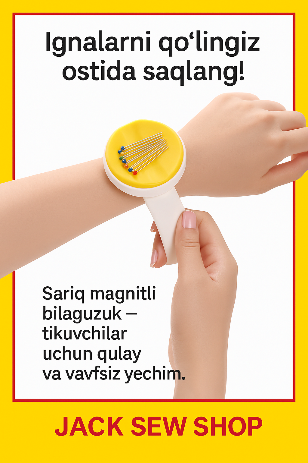 Сверхудобный магнитный браслет для быстрых операций с иголками и булавками. куглый. Желтый