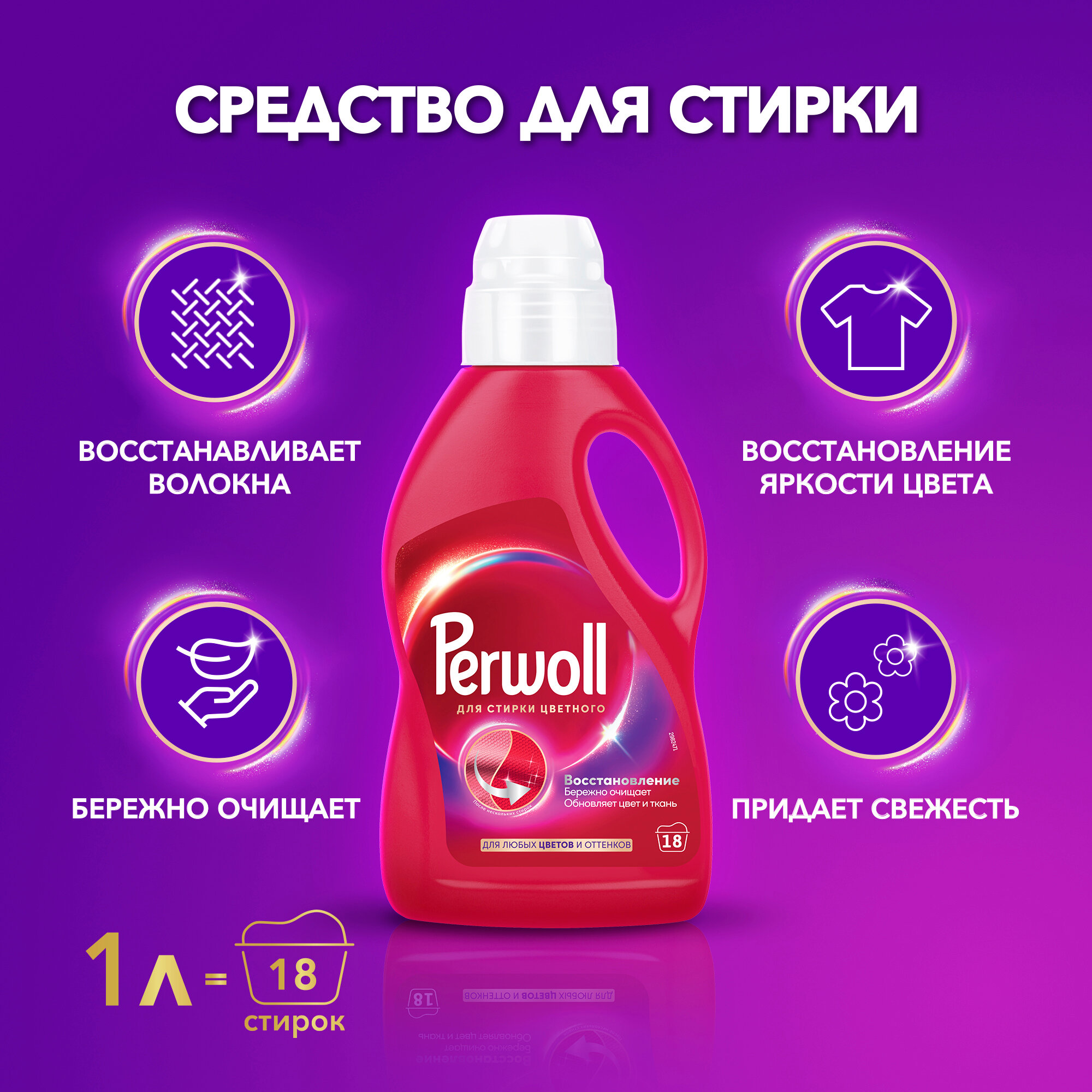 Гель для стирки "Perwoll", для цветного, эффективное удаление загрязнений, 1л