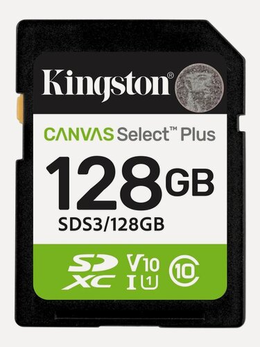 Изображение товара Карта памяти SDXC UHS-I U1 Kingston Canvas Select Plus 128 ГБ, 150 МБ/с, Class 10, SDS3/128GB, 1 шт, без адаптера