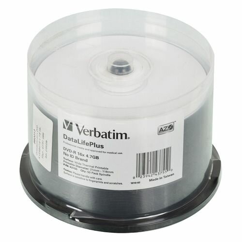 Оптический диск DVD-R Verbatim 4.7ГБ 16x, 50шт, 43755, cake box, printable