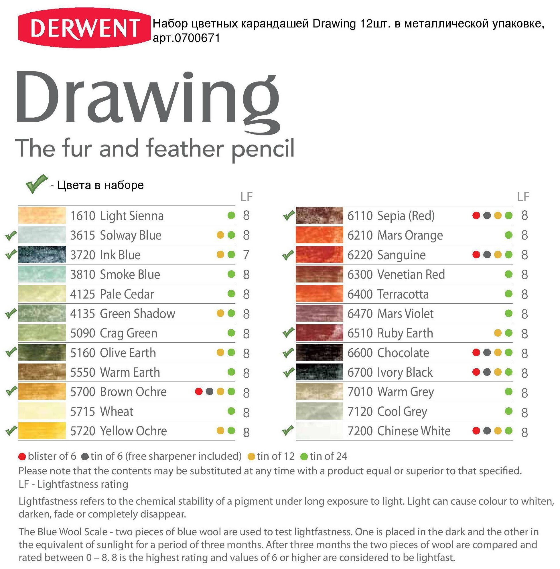 Набор карандашей цветных Derwent "Drawing" 12 цв в метал кор - фото №5