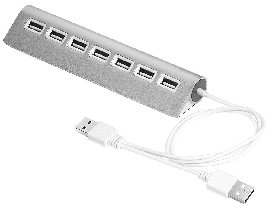 USB Hub 2.0 на 7 портов, Plug &Play, silver + дополнительное питание