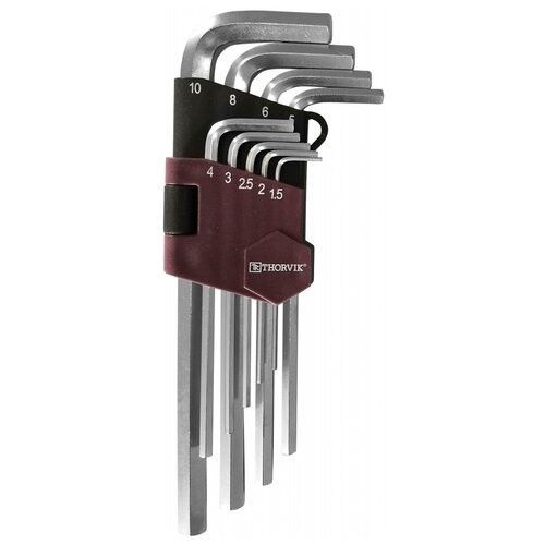 Набор имбусовых ключей Thorvik HK9S, 9 предм., черный/бордовый набор ключей торцевых шестигранных h1 5 h10 9 предметов hk9s