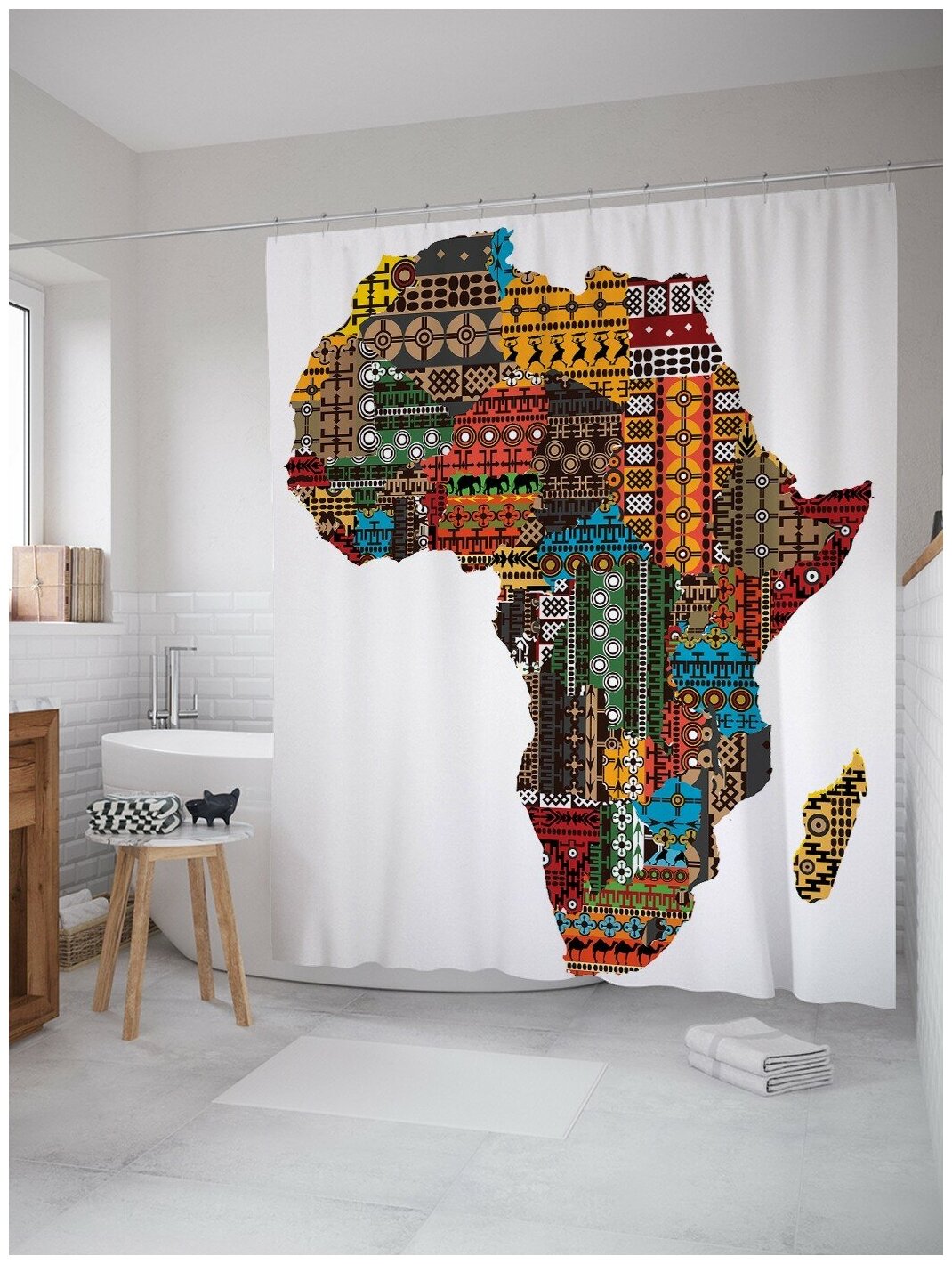 Штора для ванной JoyArty Карта Африки в орнаментах 180х200 (sc-17579)