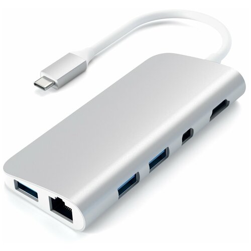 USB-концентратор Satechi Aluminum Type-C Multimedia Adapter (ST-TCMM8PA), разъемов: 4, 15 см, Silver usb концентратор hama usb c hub card reader 3 ports